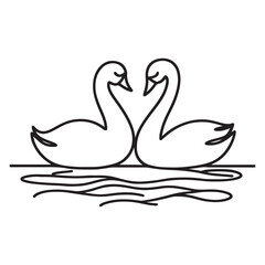 Elegant Line Art of Two Swans Love Silhouette Vector Illustration