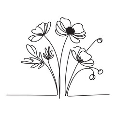 Line Art Silhouette Floral Bouquet Illustration for Wall Decor
