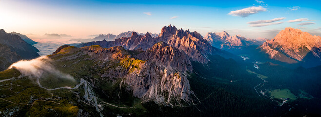 Panorama National Nature Park Tre Cime In the Dolomites Alps. Beautiful nature of Italy.