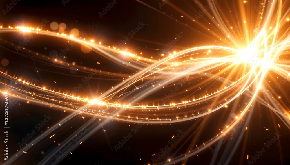 Poster golden light trails swirl and sparkle against a dark background, creating a mesmerizing effect