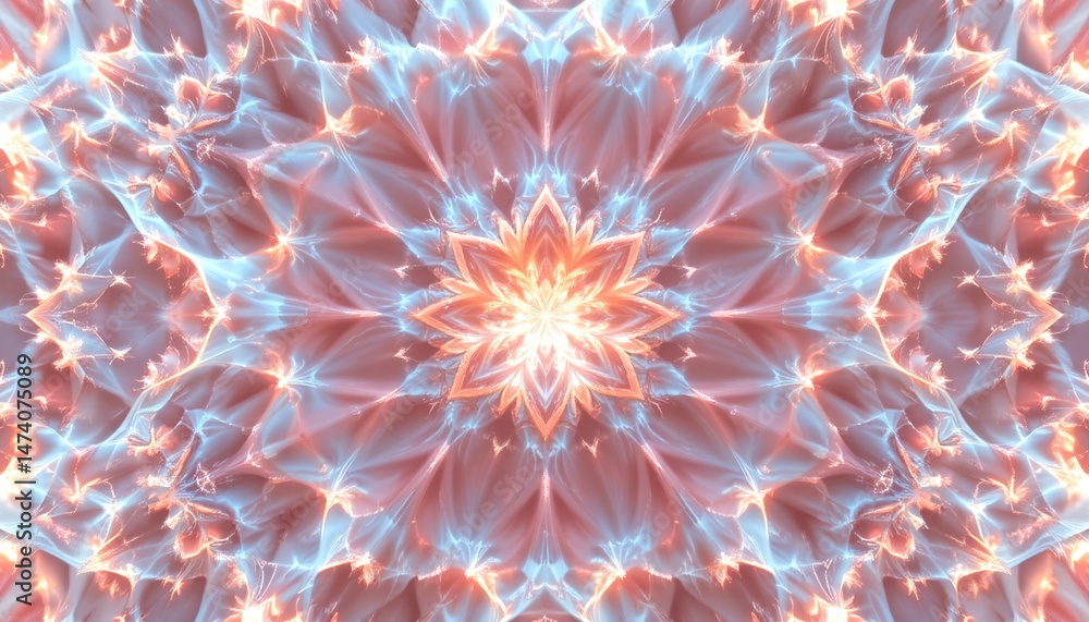 Poster abstract kaleidoscope pattern of pastel colors, creating a mesmerizing, symmetrical design
