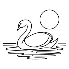 Elegant Swan Silhouette Line Art Illustration for Calm Nature Designs