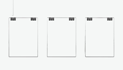 Poster template of a paper sheet. Hanging posters Set.