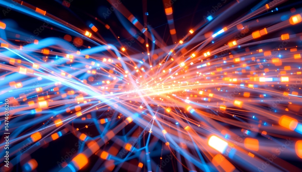 Poster abstract digital network, glowing lines and particles. dynamic energy flow, futuristic technology co