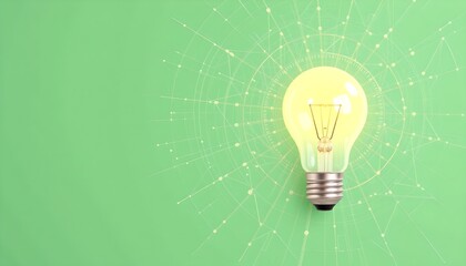 An illuminated light bulb against a green backdrop, symbolizing ideas and innovation