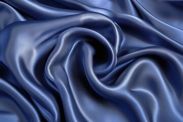 Obraz premium Smooth, luxurious, deep blue satin fabric draped in swirling folds. Close-up view showcasing texture and sheen