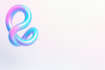 Obraz premium Iridescent blue and pink abstract 3D shape with smooth curves floats on soft white background, evoking futuristic and playful mood