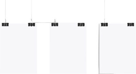 Poster template of a paper sheet. Hanging posters Set.