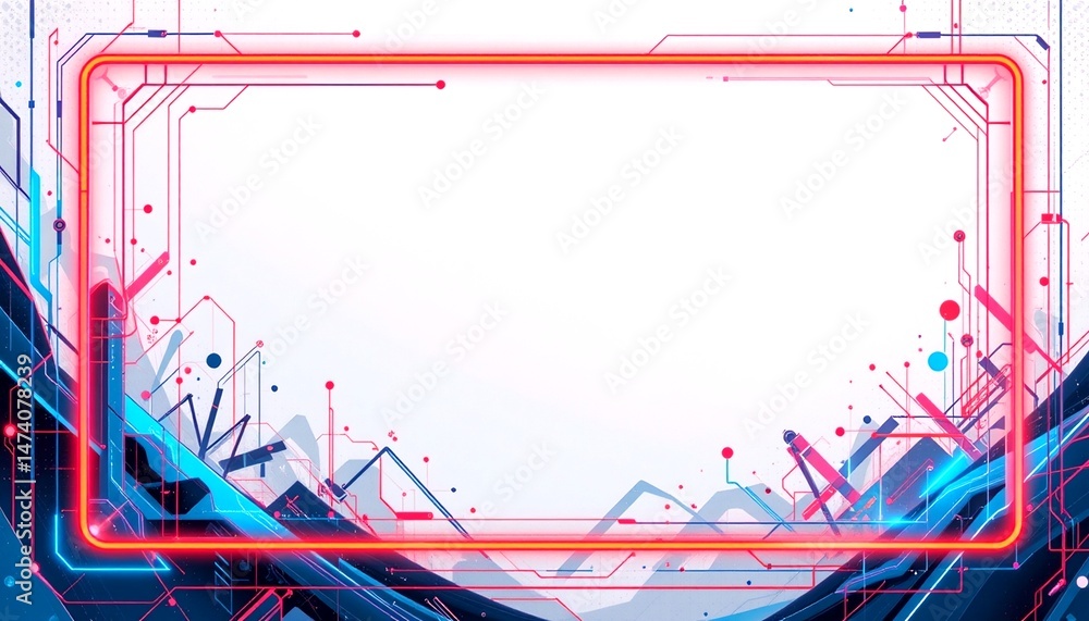 Poster neon frame with a modern tech design. this frame is perfect for placing text or images in an eye-cat