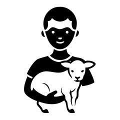 Black silhouette depicting a young african child holding a small white goat