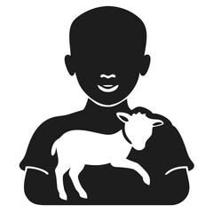 Black silhouette depicting an african child with a small white goat vector design