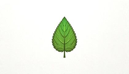 Fototapeta premium A single, vibrant green leaf isolated on a white background, symbolizing nature's simplicity and beauty. The intricate details of the leaf are captured in a captivating photograph. 