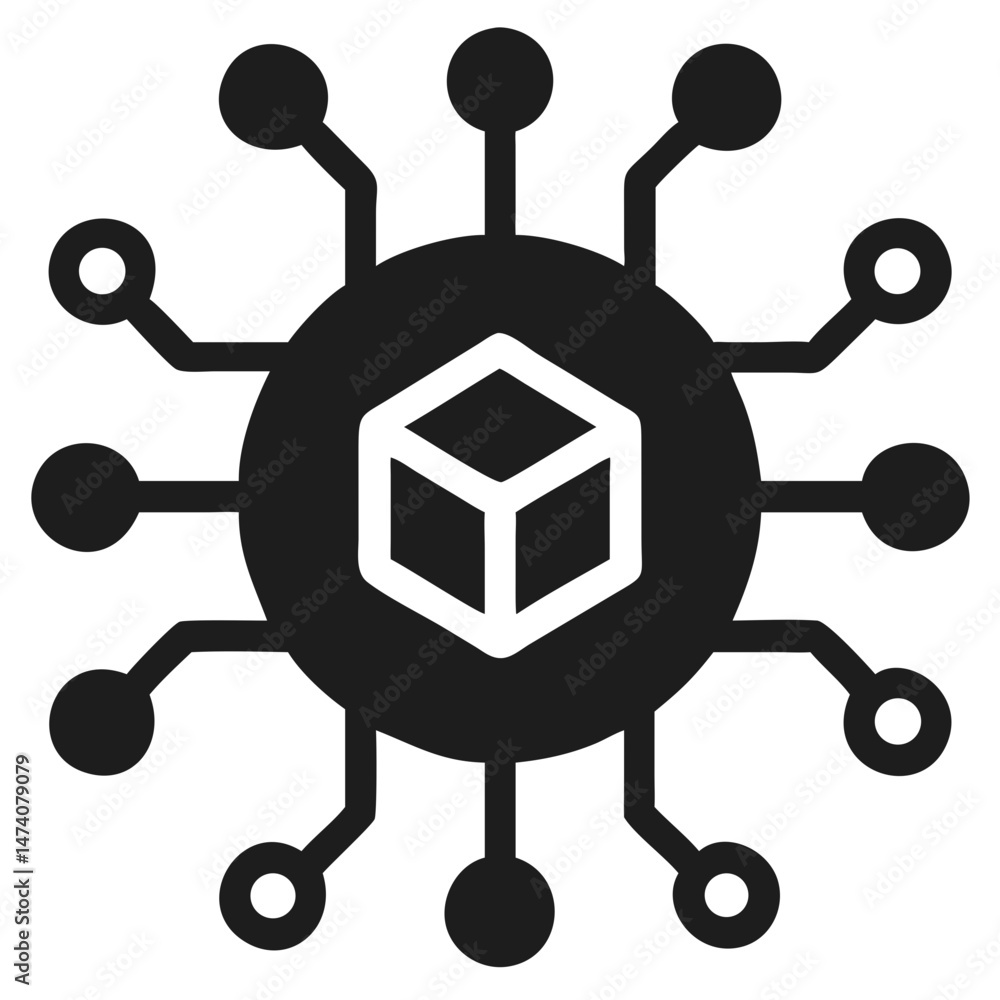 Aufkleber cryptocurrency blockchain technology icon with circuit board and digital cube silhouette