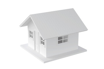 3D house model on white background with clipping path. Concept of real estate, home ownership, and housing market. Simple 3d house rendering.