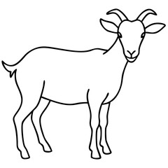 Detailed black silhouette of a standing goat farm animal in portrait style