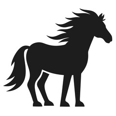 Elegant black horse silhouette standing in rural outdoor setting vector design