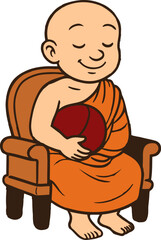 Cartoon Buddhist Monk Meditating Peacefully