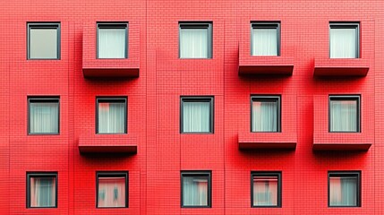 Obraz premium Red building facade with repeating windows and balconies