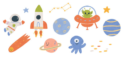 set of cute space adventure for nursery and kids projects © simplelooklet