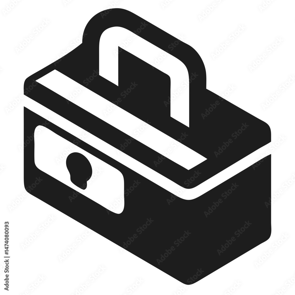Poster isometric vector icon of secure payment gateway with lockbox in elegant black shape