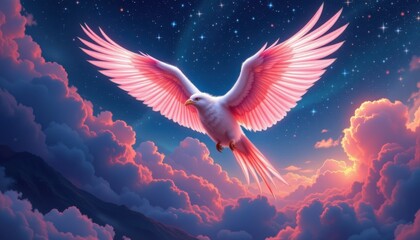 Obraz premium pastel mythical bird in night sky ideal for fantasy photography, surreal branding, and e commerce listings showcasing mythical birds, starry skies, and dreamlike environments