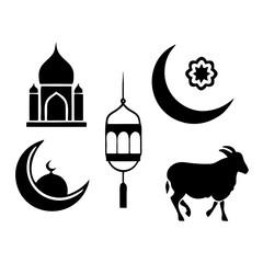Minimalist eid al adha icon set featuring qurban vector silhouettes