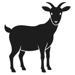 Realistic black goat silhouette standing portrait farm animal illustration design