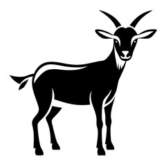 Realistic black silhouette of a goat in standing portrait detailed farm animal