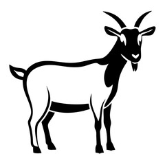 Realistic silhouette of a farm goat standing in portrait orientation with detail