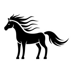 Silhouette of a majestic horse standing gracefully in an open rural field