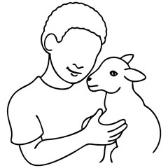 Silhouette illustration of young african child holding a small goat vector design