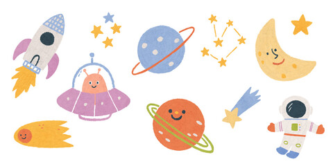 set of cute space adventure for nursery and kids projects