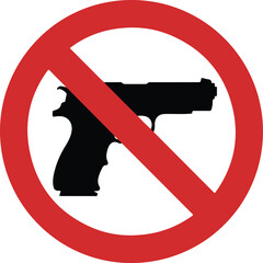 No Guns Sign black silhouette with pistol and red slash, forcefully conveying security and prohibition