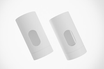 paper tube packaging with clear pvc window mockup, white cylindrical gift box  with clear window, white paperboard tube container, round tall paper box mockup, tin can paper food packaging mockup