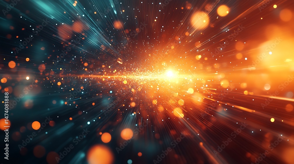 Poster energetic burst: abstract light streams and bokeh effects in dynamic display