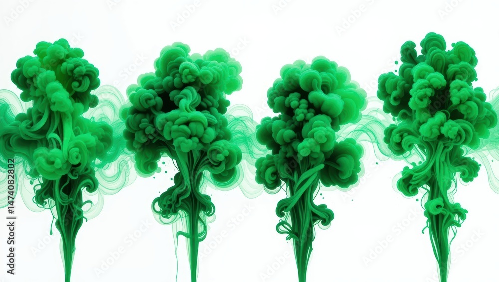 Sticker vibrant abstract green smoke cloud art creating ethereal swirl patterns in fluid motion