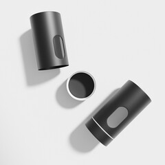 Black cylindrical paper tube with clear window, Twist up Paper Tube mockup, luxury cardboard tube packaging, round-shape paperboard tin can container, elegant round box with pvc dicut window mockup
