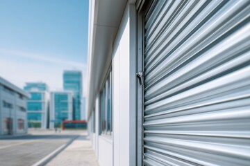 Obraz premium Building facade with rolling metal door urban scene