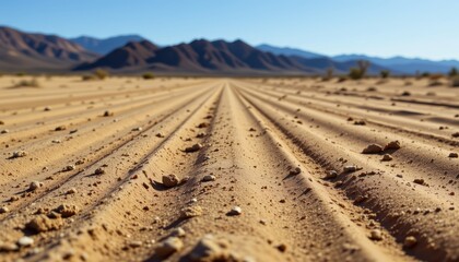 close up of tire tracks in a desert landscape ideal for automotive photography, adventure branding, and e commerce listings showcasing tire tracks, desert scenery, and rugged terrains