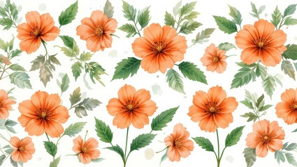 Vibrant Floral Pattern Featuring Orange Flowers and Green Leaves for Nature Inspired Design