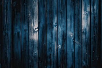 Obraz premium Dark, textured, vertical wooden planks in deep indigo blue. Wood grain and knots visible