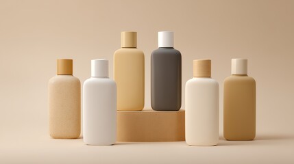 A display of six white bottles, all of which are identical in design but come in different colors