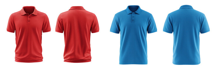 Blank Red and Blue Polo T-Shirt Front and Back Mockup Template Product Showcase Isolated on transparent Background