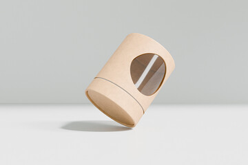 eco-freindly cylindrical paper packaging with clear window, brown craft paper gift box with window display, luxury corrugated paperboard packaging, small size kraft paper bottle tube mockup