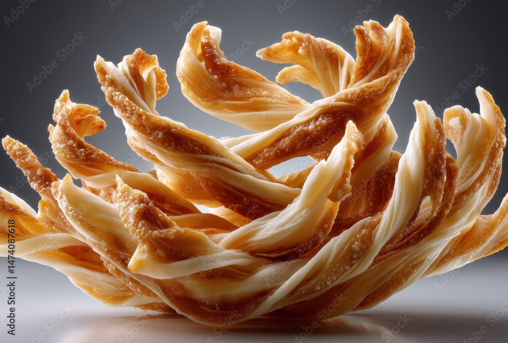 Poster elegant swirling display of fried crusty pastry twists capturing light and texture in a sophisticate