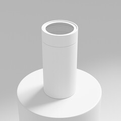cylindrical paper tube with clear window lid, luxury gift box with top lid window display, paper tube packaging mockup, white paperboard tube packaging, round paper box, tin can paper food packaging