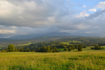 Lapszanka Valley. Panoramic view on High Tatras in Lapszanka, Podhale region of Poland. Sunset time