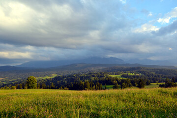 Lapszanka Valley. Panoramic view on High Tatras in Lapszanka, Podhale region of Poland. Sunset time
