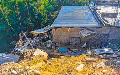 Construction stop house hut and cabin building ruin site Mexico.