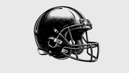 Fototapeta premium black and white engraving style illustration of american football helmet hand drawn sketch for sport poster branding and print decoration